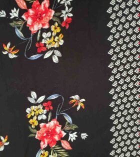 Floral-Black, Red & White