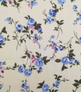 Floral-Light Yellow, Blue & Pink