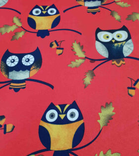 Printed Mini-Matt - Owls - Red, Navy & Mustard
