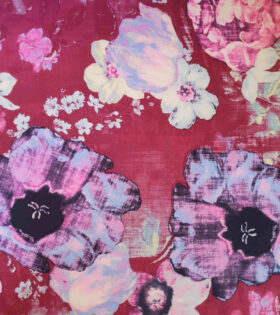 Printed Scuba - Floral - Maroon, Pink & Blue
