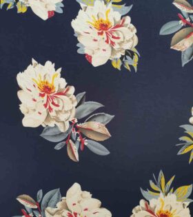 Bubble Crepe - Floral Navy and White