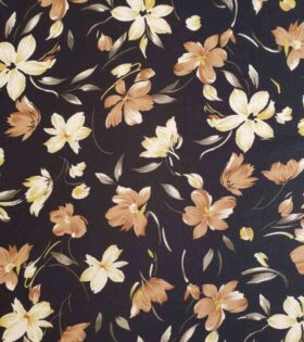 Bubble Crepe - Floral Black, Light Brown & Cream