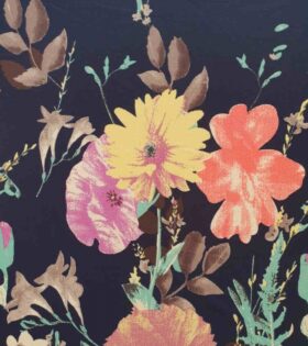 Bubble Crepe - Floral Navy, Yellow & Pink