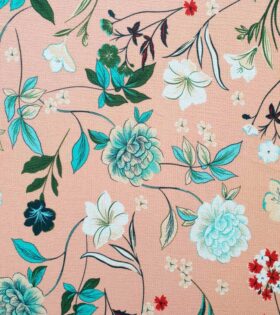 Bubble Crepe - Floral Coral, Aqua & White