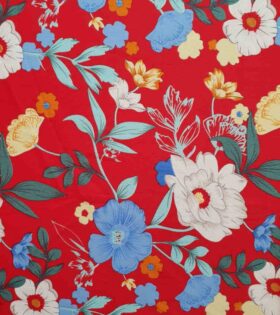 Bubble Crepe - Floral Red, Blue & White