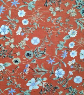 Bubble Crepe - Floral Burnt Orange, Blue & Green