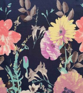 Bubble Crepe - Floral Navy, Purple & Yellow