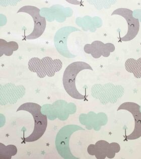 100% Turkish Printed Cotton - Moon & Clouds