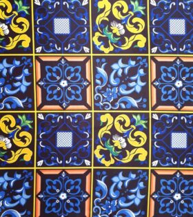 Designer Digital Print Duchess Satin - Navy