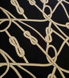 Printed Bubble Satin - Black - Nautical Ropes