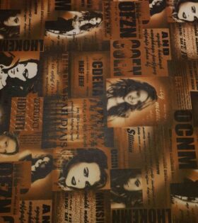 Printed Power Mesh - Newspaper - Brown & Black