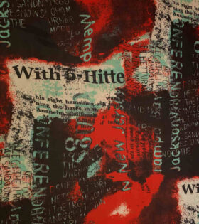 Printed Power Mesh - Newspaper - Black & Red