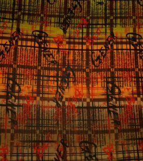 Printed Power Mesh - Newspaper - Orange, Lime & Brown