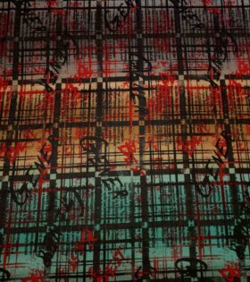 Printed Power Mesh - Newspaper - Aqua, Brown & Grey