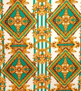 Printed Bubble Satin - Abstract - White & Green