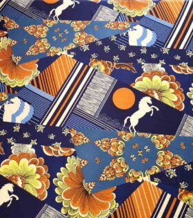 Printed Bubble Satin - Abstract - Navy Blue & Burnt Orange