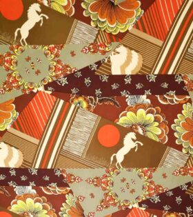 Printed Bubble Satin -Abstract - Brown & Maroon