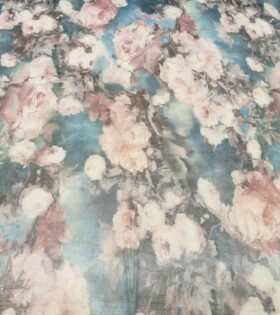 Printed Power Mesh - Floral - Sky Blue