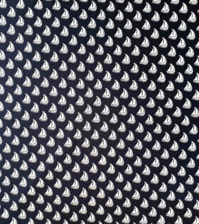 Printed Cotton Poplin - Sailboat - Navy Blue & White
