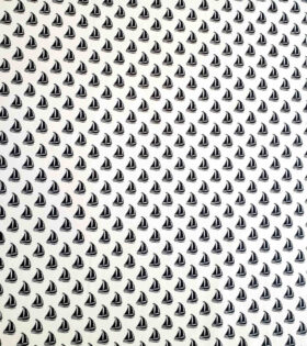 Printed Cotton Poplin - Sailboat - Navy Blue & White