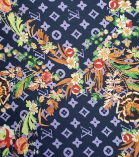Designer LV Silk Satin - Navy Blue