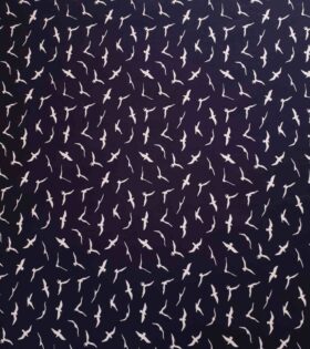 Printed Cotton Poplin - Birds - Navy Blue & White