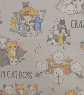100% Turkish Printed Cotton - Crazy Cats