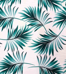 Stretch Cotton - Tropical Palm Leaves - White