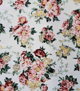 Stretch Cotton - Floral - White