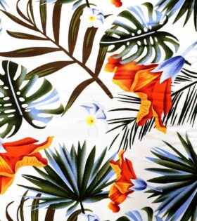 Stretch Cotton - Floral - White