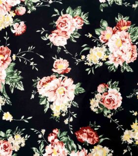 Stretch Cotton - Floral - Black