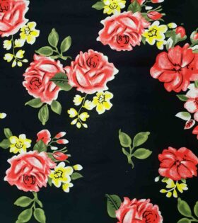 Stretch Cotton - Floral - Black