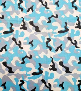 Printed T/C Twill - Camouflage - Turquoise, Black & Grey