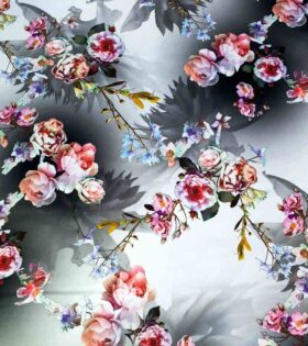 Printed Duchess Satin - Floral - Grey