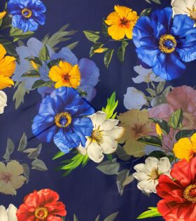 Printed Duchess Satin - Floral - Navy Blue