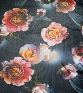 Printed Power Mesh - Floral - Navy Blue