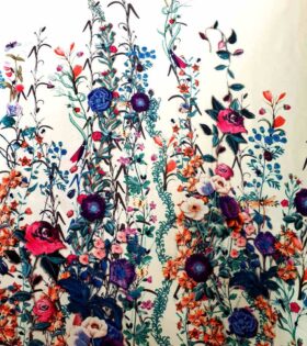 Imported Printed Duchess Satin - Floral - Cream
