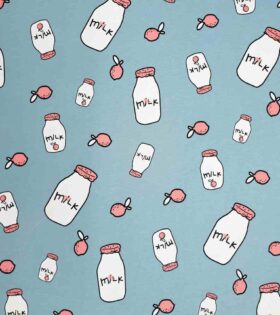 Printed Stretch Cotton - Milk Bottle