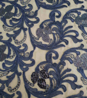 Hazel Embroidered Tulle - Navy Blue