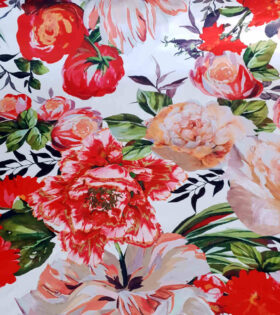 Digital Printed Duchess Satin - Floral - White