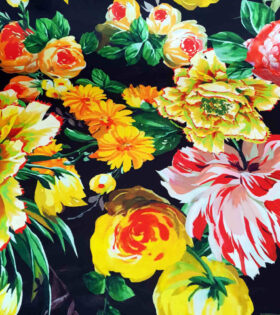 Digital Printed Duchess Satin - Floral - Black