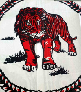 Khanga Poly Cotton - Lion - White