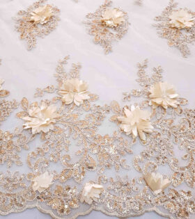 Corded Sequins 3D Tulle - Beige