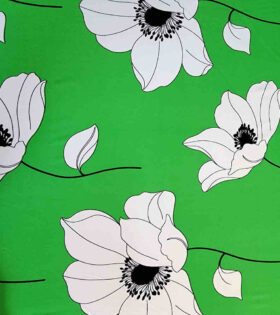 Printed Dull Satin - Floral - Green