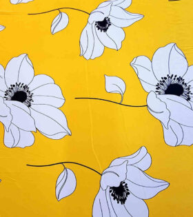 Printed Dull Satin - Floral - Yellow