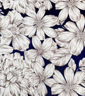 Printed Bubble Crepe - Floral - Navy Blue