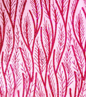 Leaf Sugar Metallic Tulle - Cerise Pink