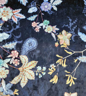 Printed Velvet - Floral - Navy Blue