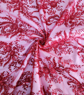 Embroidered Tulle (Jh22-46) - Red