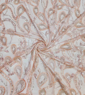 Paisley Beaded Tulle - Peach